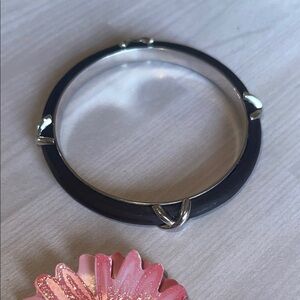 Sleek BlackWood  and Silver Bracelet with Metallic Accents